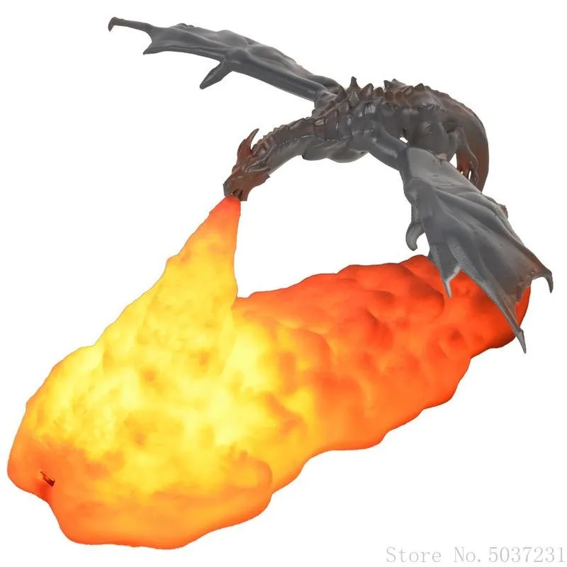 Nachtlichter 3D Fire Dragon Lamp Home Kreatives Atmen Ladung Tisch Geschenk Magie Kinder Desk221i