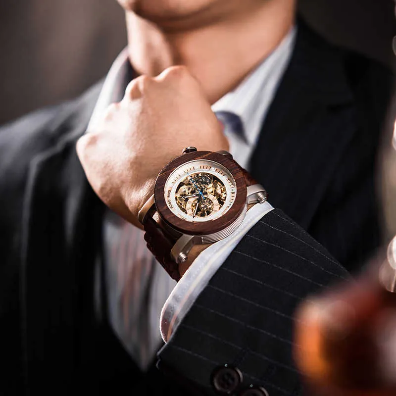 Relogio masculino BOBO BIRD Uhr Männer Automatische Mechanische Uhren Holz Vintage Große Größe männer Geschenk Armbanduhr reloj hombre Q0902