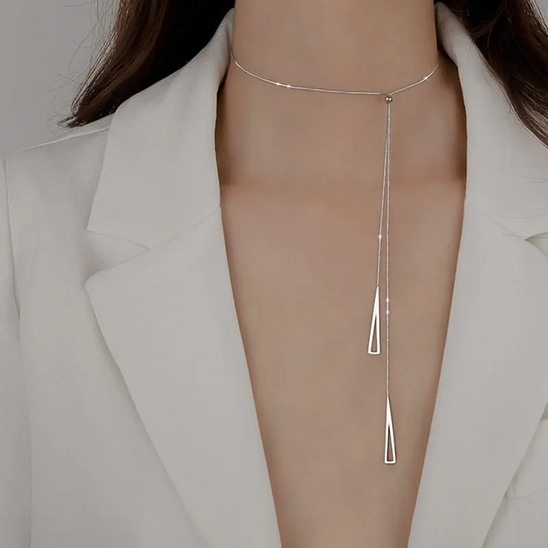 Sterling zilveren geometrische driehoek ketting voor vrouwen verstelbare sleutelbeen ketting kettingen sieraden geschenken s-n752