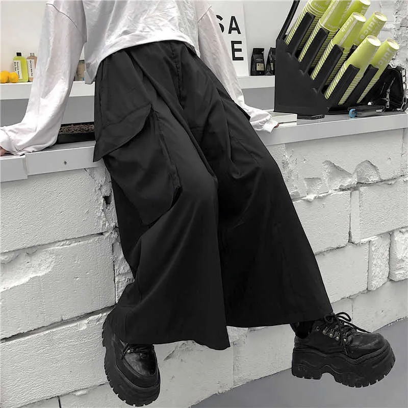 Harajuku Streetwear pantalon cargo coréen femmes homme été Hip Hop Harem large Vintage Kimono japon pantalon noir ample 210925