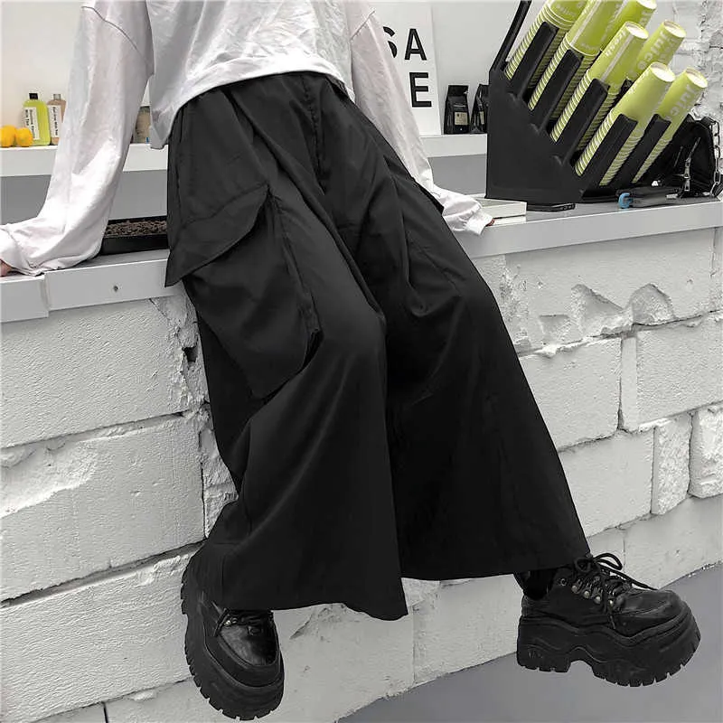 Pantaloni cargo coreani Harajuku Streetwear Donna Uomo Estate Hip Hop Harem Wide Vintage Kimono Giappone Pantaloni neri larghi 210925