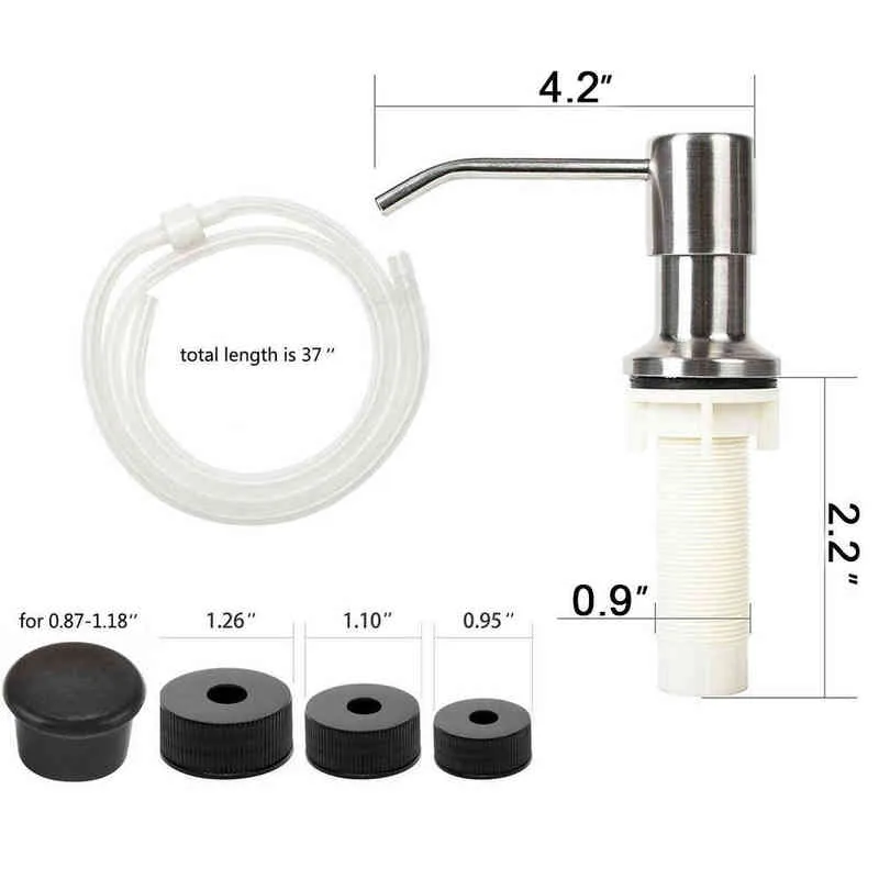 Distributeur de savon pour évier de cuisine et kit de tube nickel brossé, 47 pouces se connecte directement à la bouteille, plus de recharges 211206