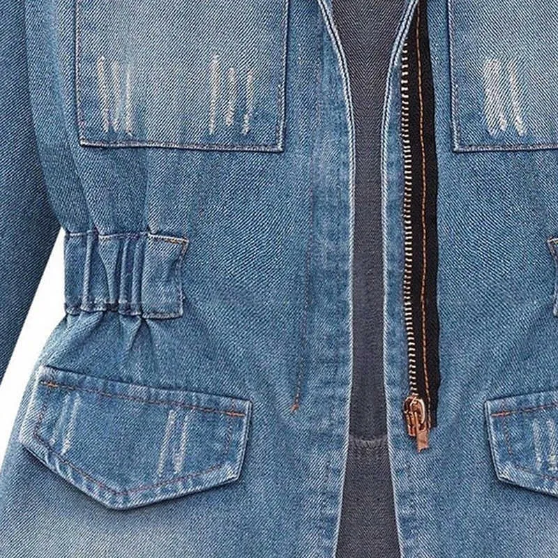 BigSweety Högkvalitativ denimjacka Höst Mode Långärmad Jeans Coat Casual Outwear Toppar 210922