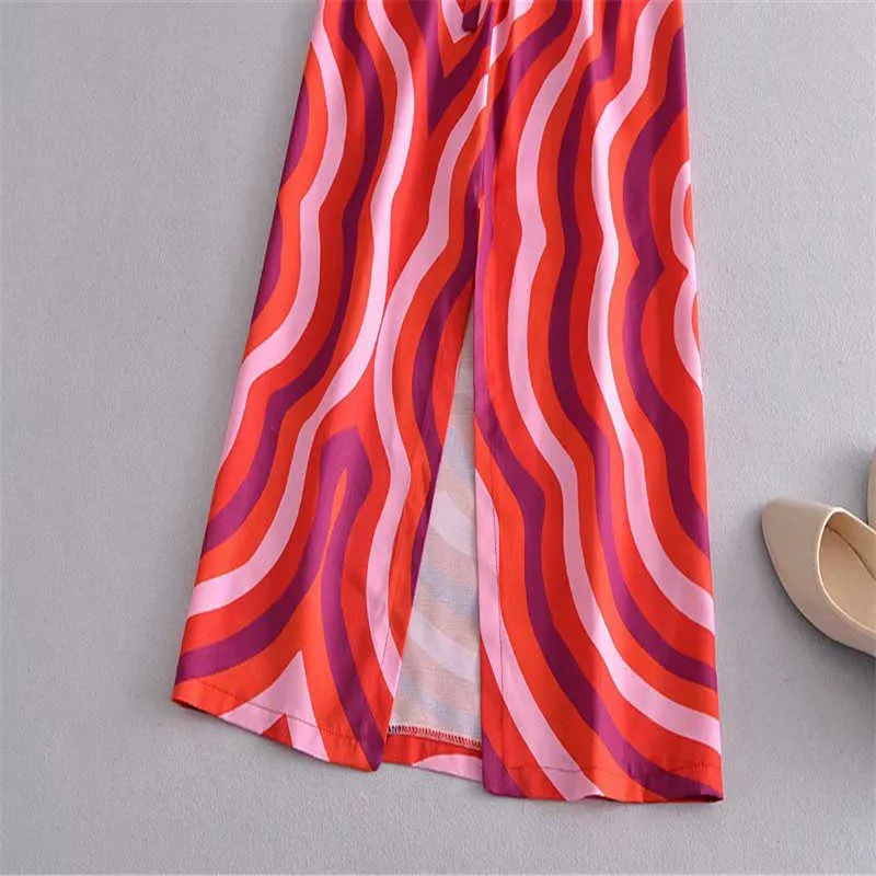 ZA Print Linen Midi Red Skirt Women Retro High Waist Tied Belt Summer Skirts Woman Fashion Back Zip Slit Hem Elegant Skirt 210602