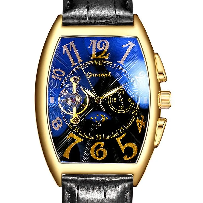 Orologi da polso che vendono copia orologio quadrato da uomo orologi meccanici automatici vuoti cinturino in pelle tourbillon mano orologio da polso maschile3087
