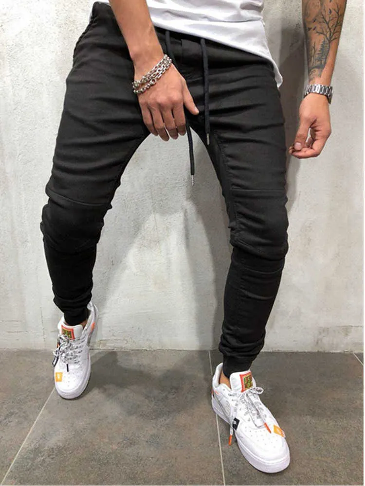 A calça jeans mais barata de trabalho calças skinny jeans slim encaixe rasgado grande e alto alongamento azul para homens afligidos elásticos wais x0621