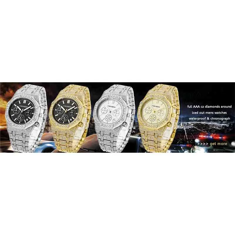 Drop iced out relógio masculino hip hop luxo totalmente bling diamante quartzo relógios masculinos rosto azul à prova dwaterproof água aaa cz relojes 2021214w