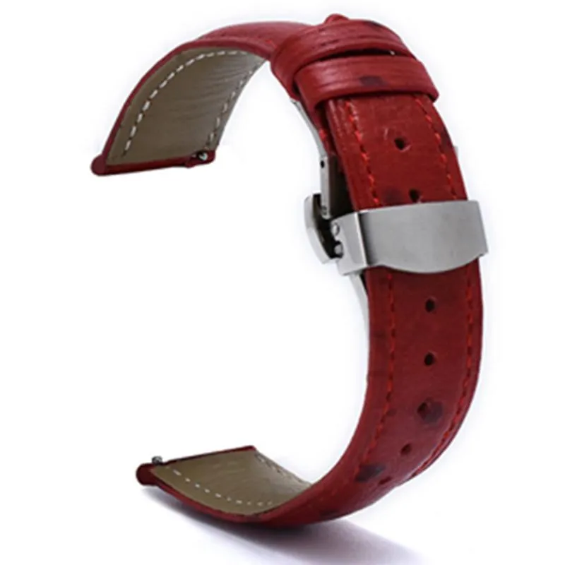 Titta på band Watchband First Layer Double-Sided Leather Strap 20mm 22mm Band rostfritt stål Butterfly Clasp Ostrich mönster264r