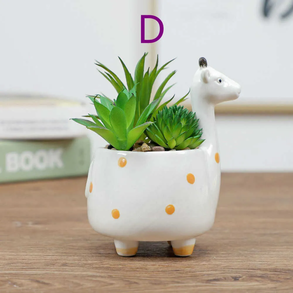 Pot de fleur d'animal de dessin animé Pot d'intérieur Pot de plante succulente Décoration de la maison Décoration artisanale 210615