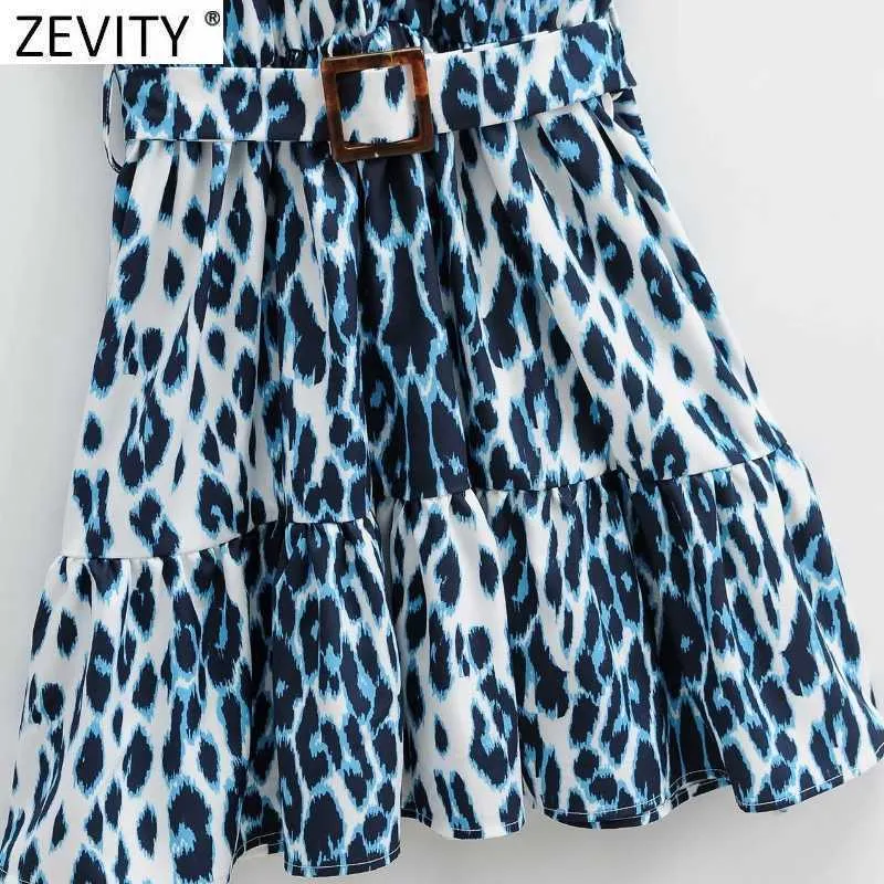 Zevity女性ヴィンテージノースリーブLeopardプリント裾フリルホルターミニドレス女性シックバック蝶ネクタイサシス夏vestido DS8160 210603