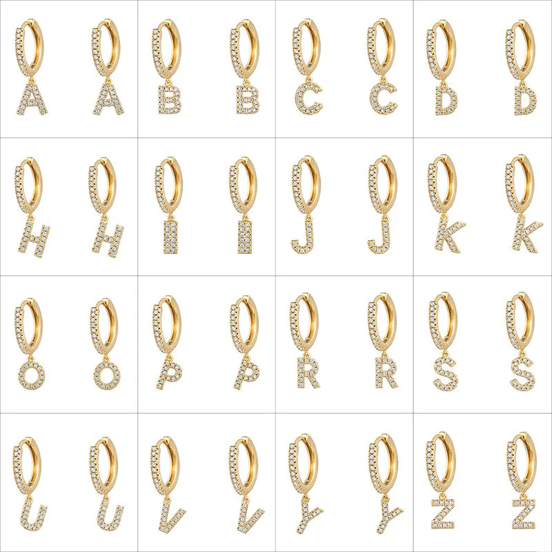 Modische kubische Zirkon-Anfangsbuchstaben-Ohrringe von A bis Z, DIY-Alphabet-Tropfen-Creolen für Frauen, Buchstaben-Anhänger-Ohrring, modischer Hip-Hop-Schmuck