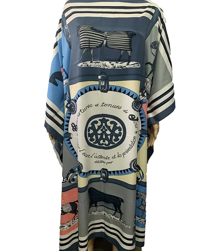 Abbigliamento etnico Kuwait Fashion Blogger Consigliano Maxi Abiti di seta in seta stampati in seta Sumba Beach Summer Bohémien Long Dress Lady275p