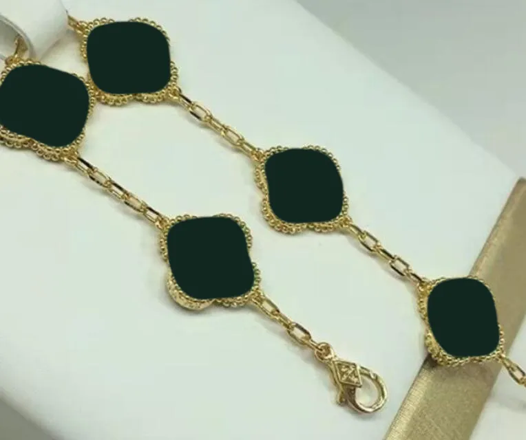 Fashion Classic 4 Four Leaf Clover Charm Bracelets Bangle Chain Agate Shell Mother-of-Pearl for Girls Wedding Jewelry Wom237U