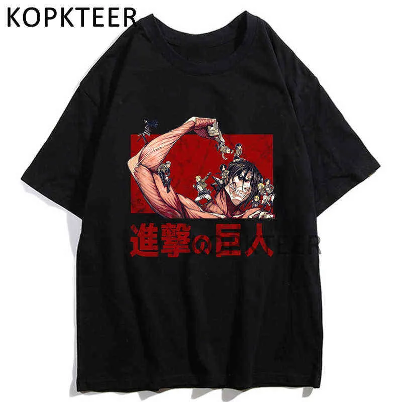 ヴィンテージの夏のTシャツのアニメの攻撃タイタンミカサAckerman Armin Arlert面白いプリントヒップホップカジュアル半袖ユニセックスTシャツY22020208