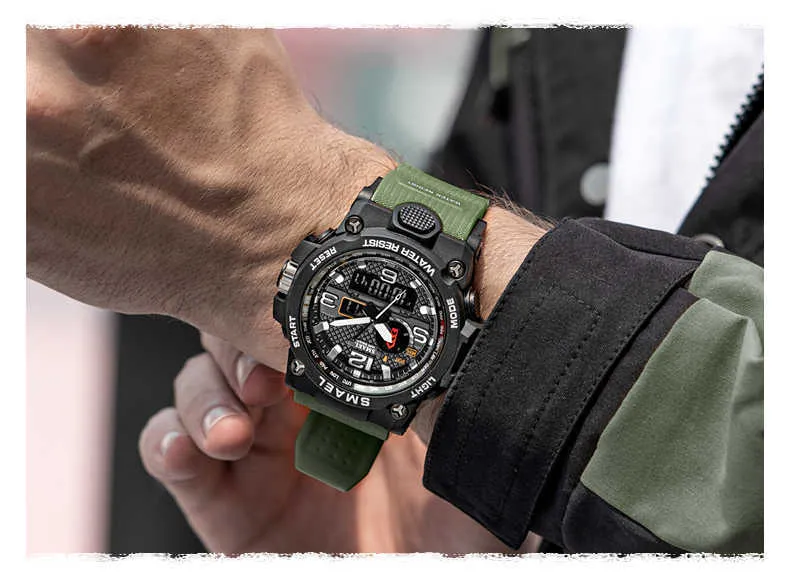 reloj hombre Men Sports Watches Dual Display Analog Digital LED Electronic Quartz Wristwatch Waterproof Swimming Military Watch G1022
