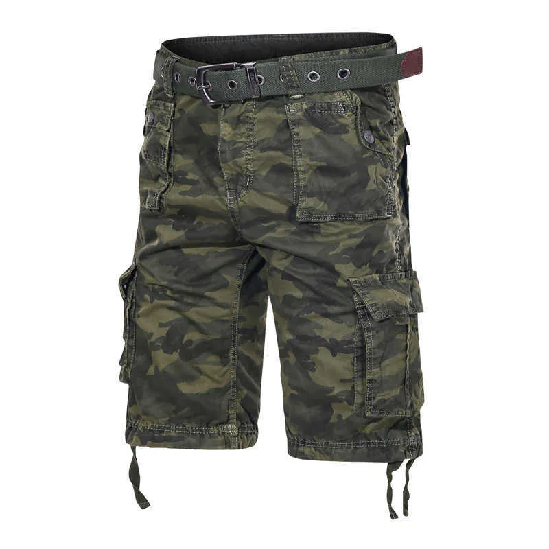Carga Shorts Homens Summer Creecas Bolso Army Army Cama Bermuda Masculino Joelho Algodão Algodão Militar roupas Camuflagem 210716