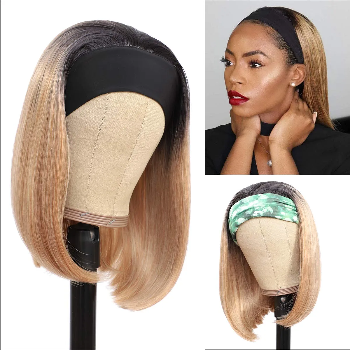 Perruque Bob blonde ombrée avec bandeau pour femmes noires, 10, 12, 14 pouces, sans dentelle frontale, cheveux synthétiques lisses, Diary Wearfactory direct