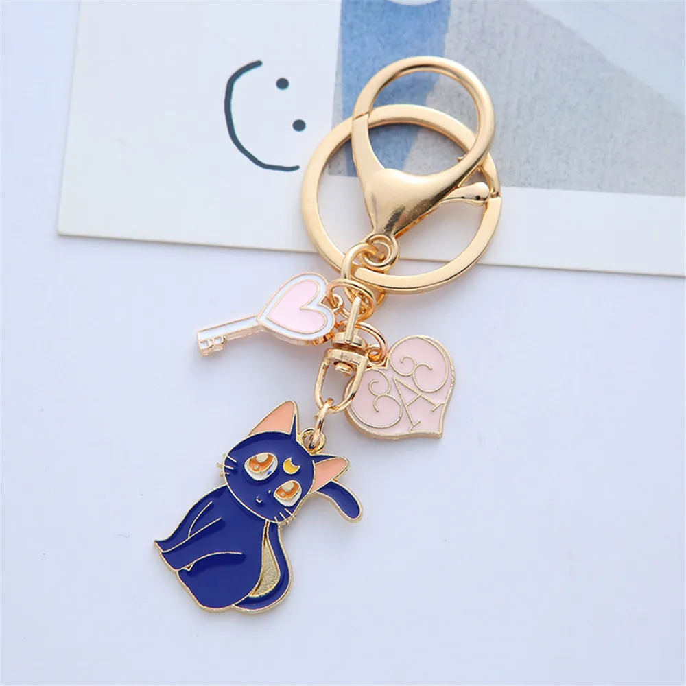 Sailor Moon Porte-clés Chat Doux Fille Voiture Porte-clés Design Créatif Dessin Animé Mignon Couple Cadeau Sac Pendentif Femmes En Métal Charme Porte-clés
