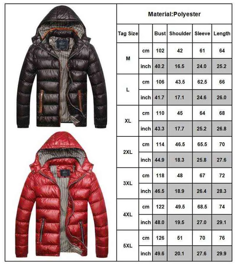 Moda masculina de parkas grossas à prova de vento soprador com capuz casaco de inverno Overcoat quente Slim Fit zipper jaqueta de algodão tops para 211206