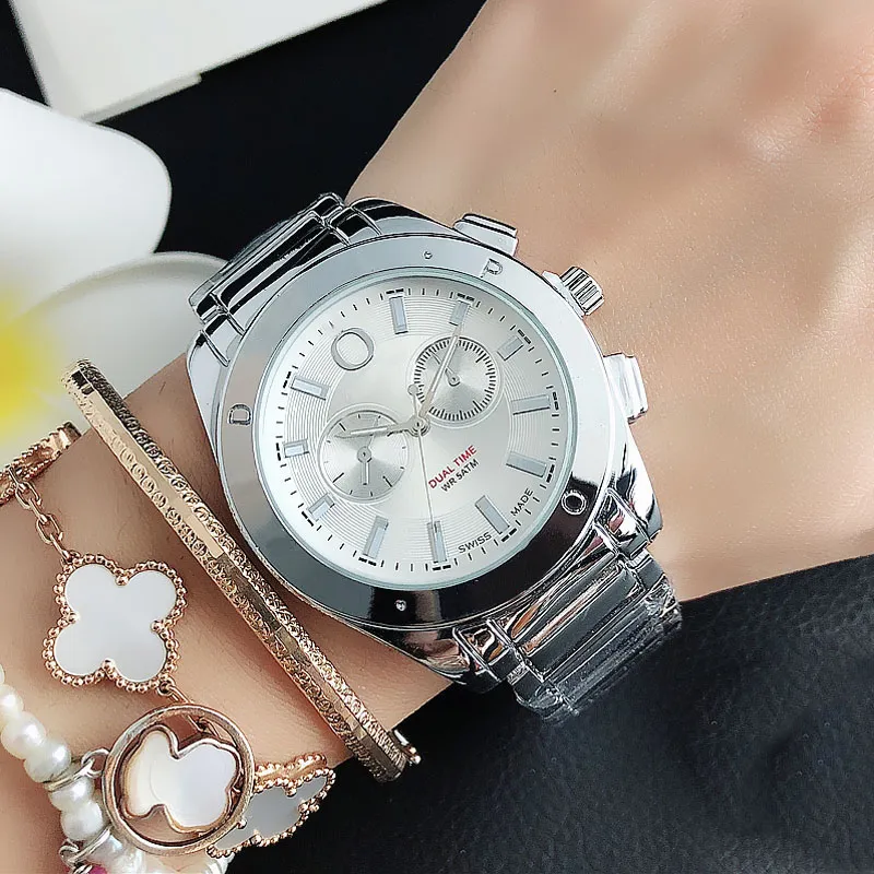 패션 2 다이얼 디자인 시계 여자 여자 스타일 금속 스틸 밴드 석영 손목 시계 P69