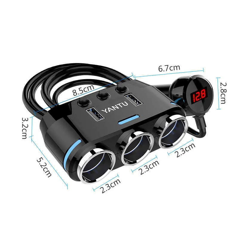 Yantu 12 V-24 V Araba Çakmak Soket Splitter Fiş LED USB Şarj Adaptörü 1A + 2.1A Telefon MP3 DV için 100 W Gerilim Algılama