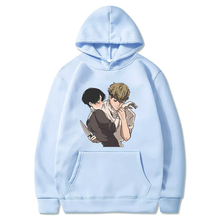 Yaoi Anime Tötung Stalking Sangwoo Bum Horror Manga Print Hoodies Mode Cartoon Winter Mode Casual Langarm Sweatshirt G1019