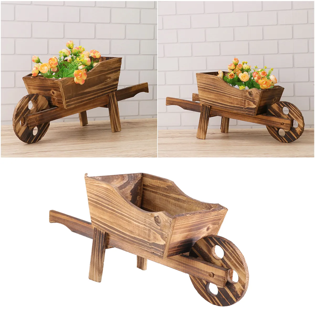 1 pièces chariot en bois Pot de fleurs créatif charnu ornemental chambre fenêtre ménage jardin plantes fleurs Pot brouette planteur A30 Y281R