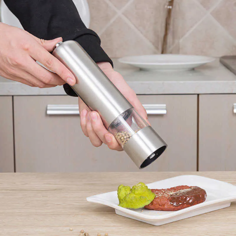 Stainless Steel Electric Seasoning Grinder Pepper Salt & Mill Kitchen Tools Accessories for Cooking 210712