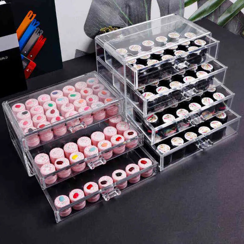 3/4/5 Layer Nail Storage Box Cosmetic Organizer Makeup Polish Acrylic Jewelry Transparent Drawer 211102