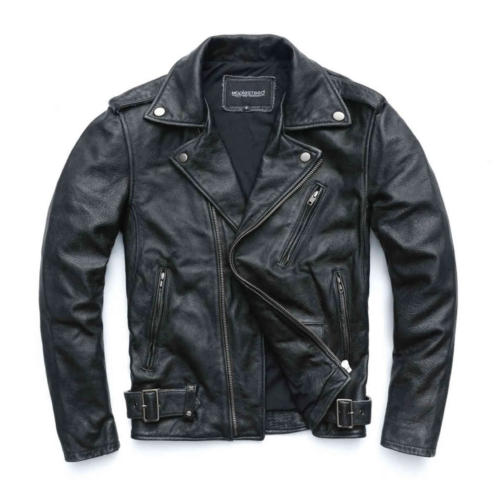 MAPLESTEED Vintage Washed Black Motorradjacke Herren Echtlederjacken 100% Rindsledermantel Moto Bikerjacke M-5XL M456 211111