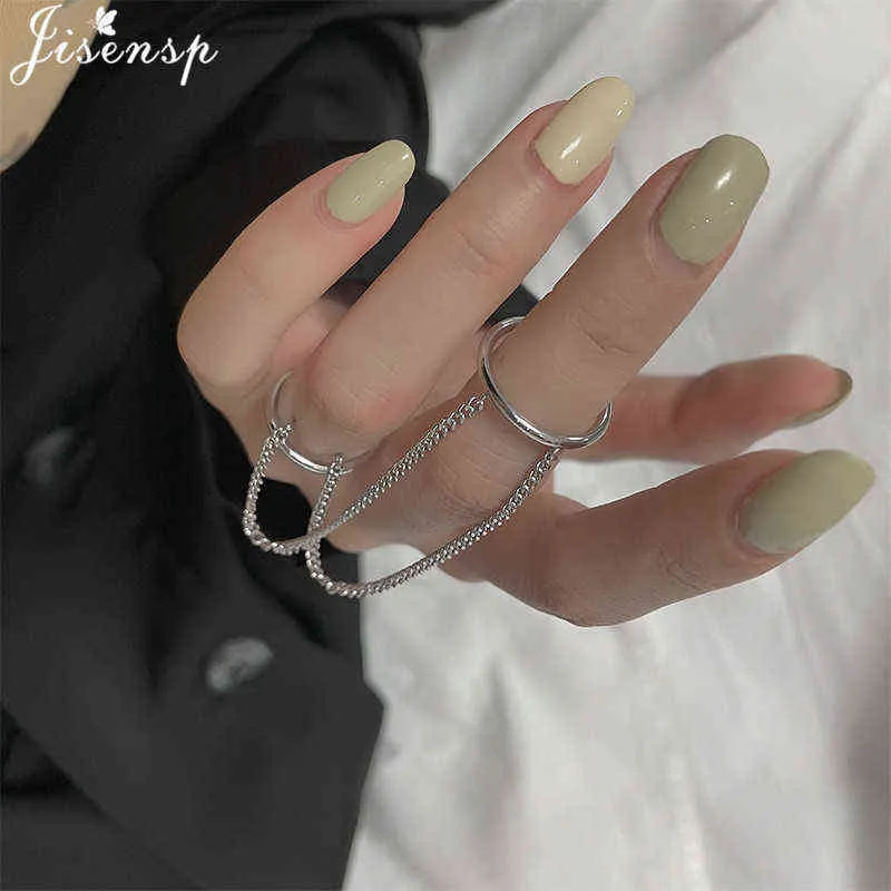 Fashion Punk Chain Double Round Ring Set Women Hip Hop Open Rings Metal Silver Color Pendant Geometric Party Jewlery Gifts G1125