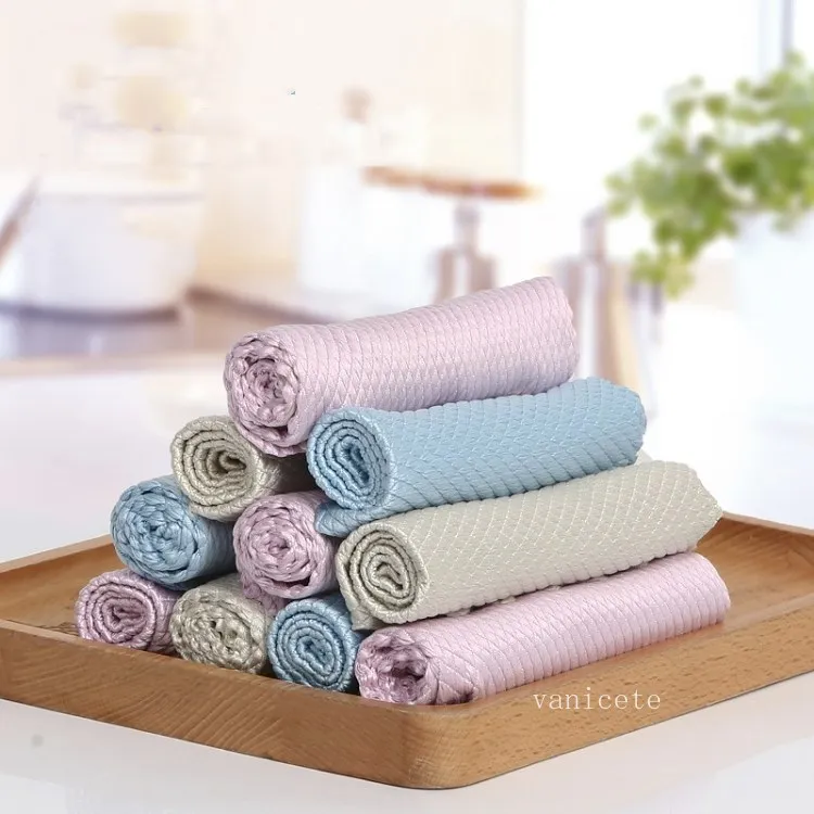 Household Thicken Cleaning Cloths Solid Color Double Sided Clean Towel Rub Window Glass Rag Kitchen Washing cloth By sea T2I52771