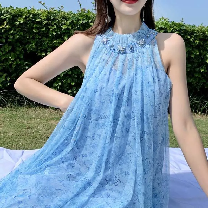 Maxi vestito estivo in rete da donna sexy con stampa floreale le vacanze sulla spiaggia 210531