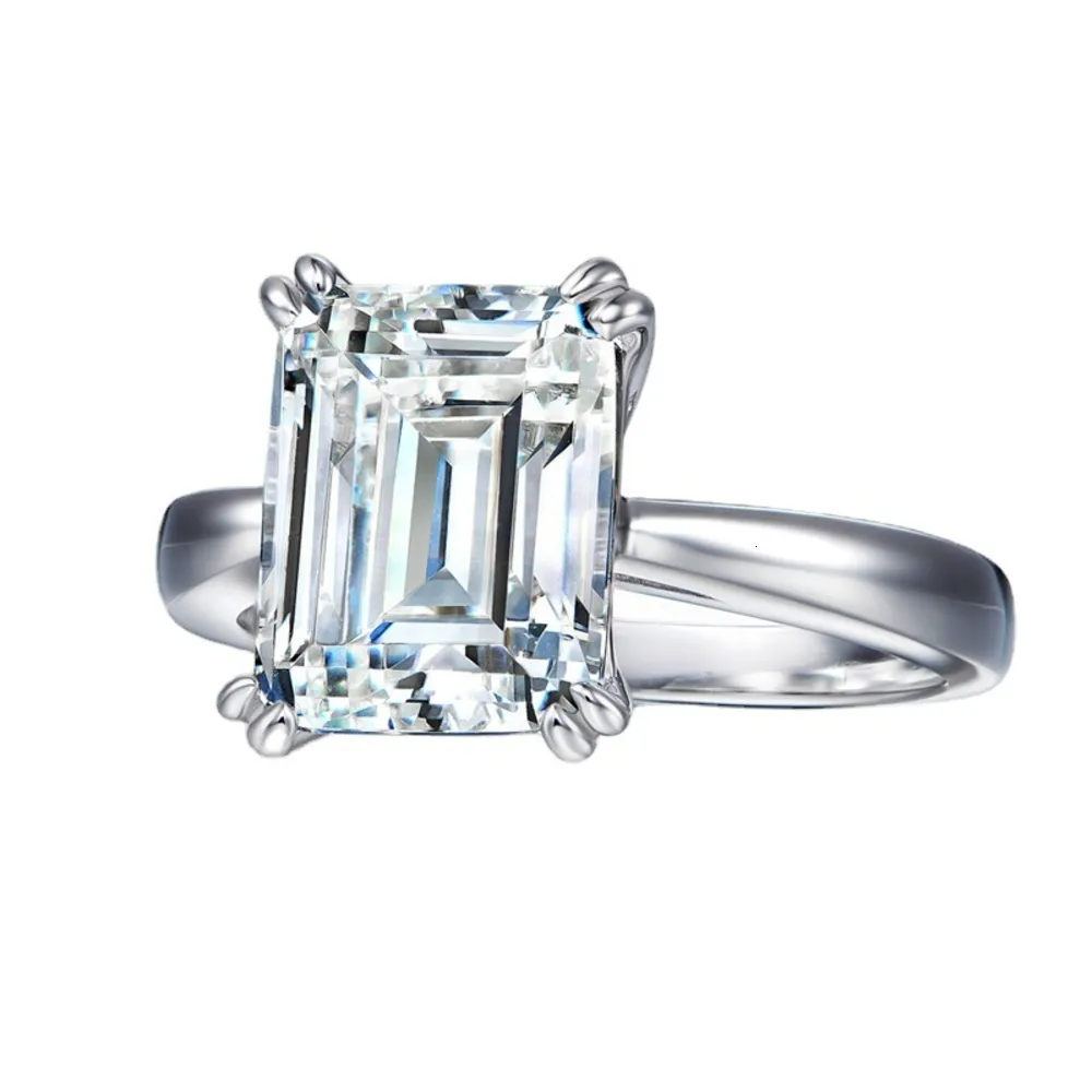 Hbp s925 prata esterlina alto carbono diamante cortador de esmeralda anel de diamante 3 quilates simulação quadrada casamento female255i