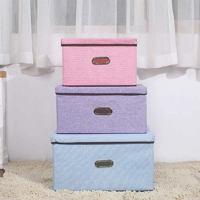 Large cotton linen Fabric folding storage box Kids Toy organizer Handles for Home Closet Bedroom Drawers Organizers Container 210922