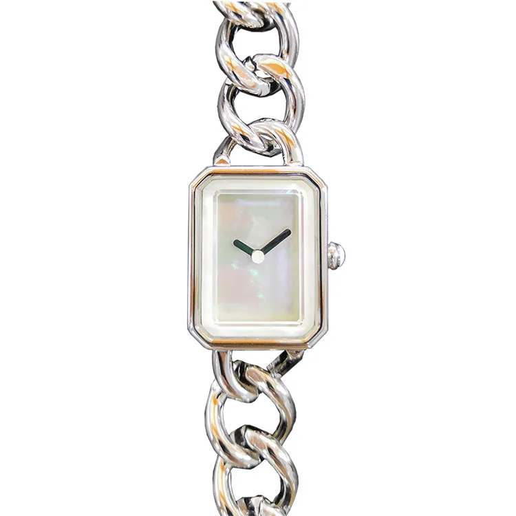 패션 브랜드 프리미어 체인 시계 남자 친구 링크 쿼츠 손목 시계 여성 남성 커플 쉘 직사각형 시계 Vintag203W