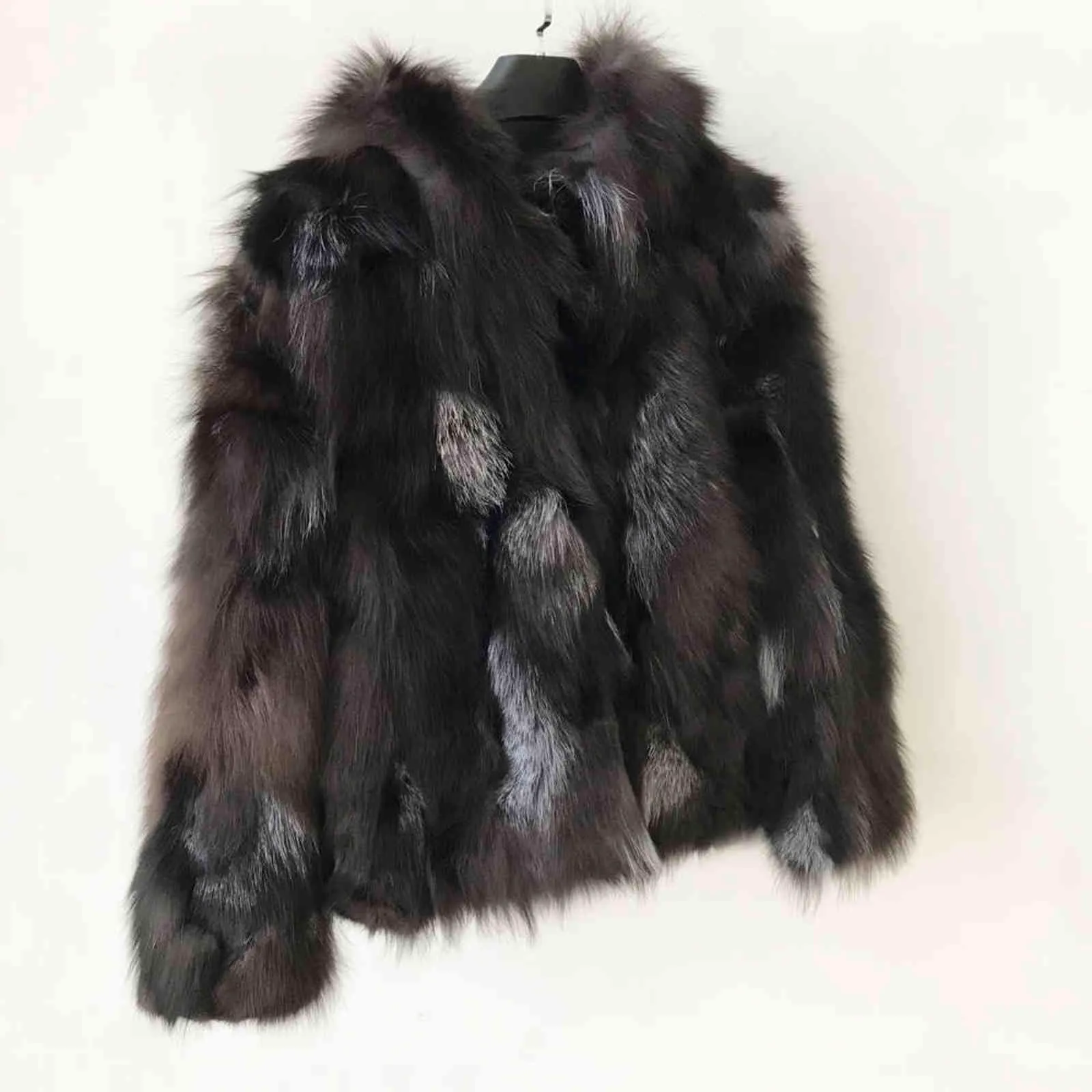 Argent fourrure à capuche veste en gros fourrure femmes manteau 100% vrai manteau de fourrure pour l'hiver chaud pardessus TSR626 211129
