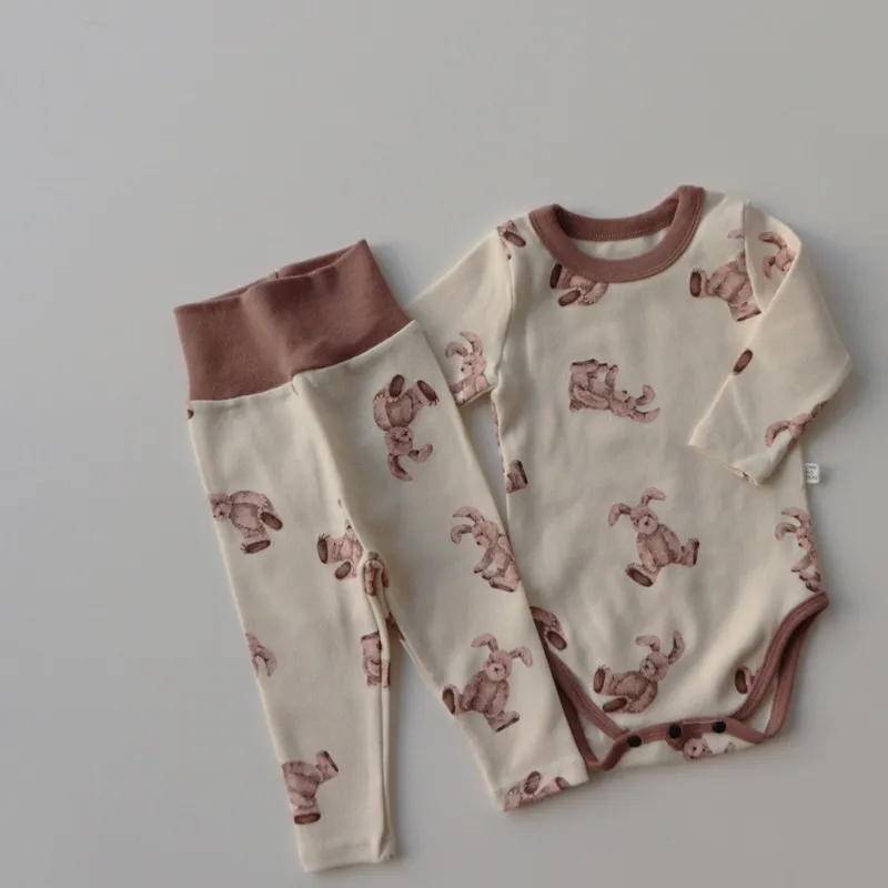 Одежда для новорожденных девочек с кроликом Детская одежда Комплекты одежды для маленьких мальчиков Футболка с длинными рукавами Брюки Комплект одежды Детский костюм из 2 предметов 2108105110