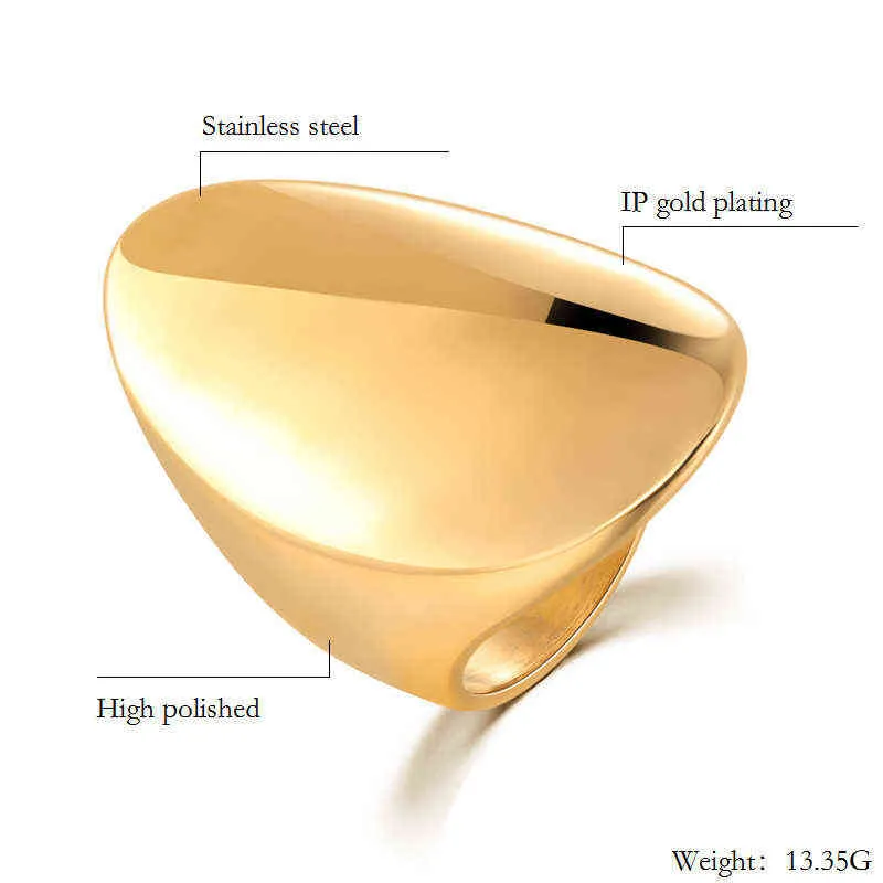 Fashion Gold Large Rings for Women Party Jewelry Big Oval Cocktail Ring 316L Stainless Steel Anillos Mujer 211217