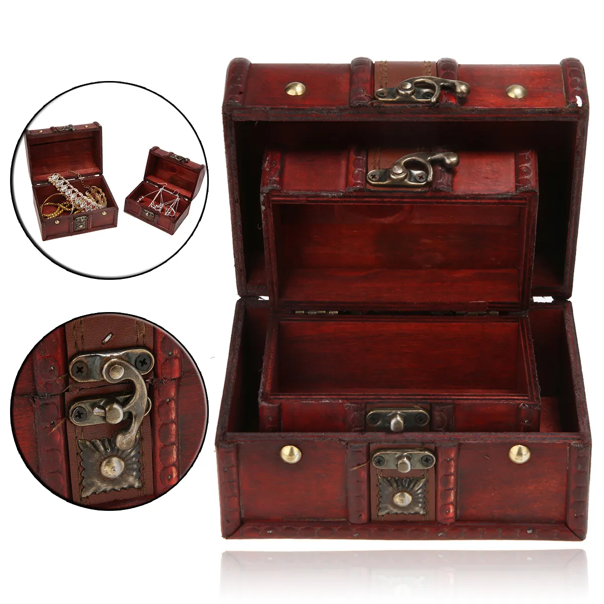 2st Vintage Wood Case Jewelry Storage Box Liten Treasure Chest Wood Crate Case Home Storage Boxes 2103158637955