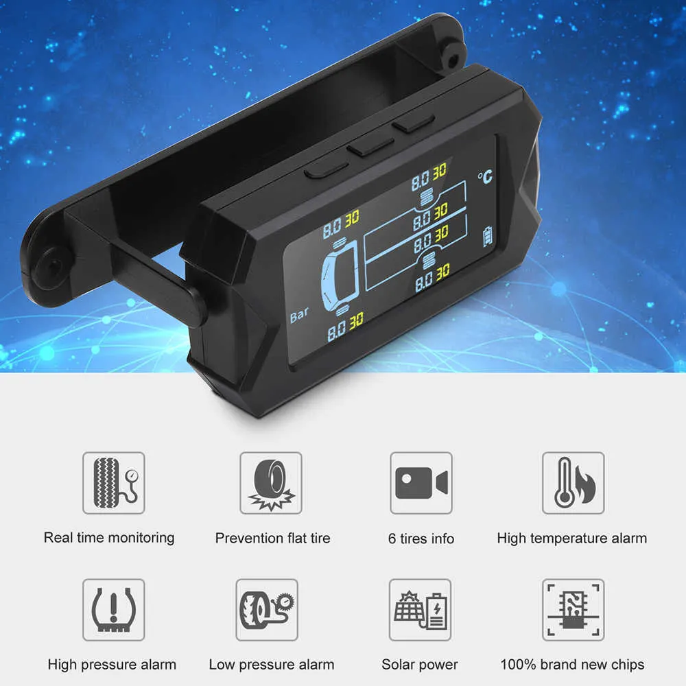 Capteur sans fil TPMS externe de voiture, 6 pièces, 116PSI, détecteur solaire de pression des pneus en temps réel, moniteur de température de l'air des pneus de camion