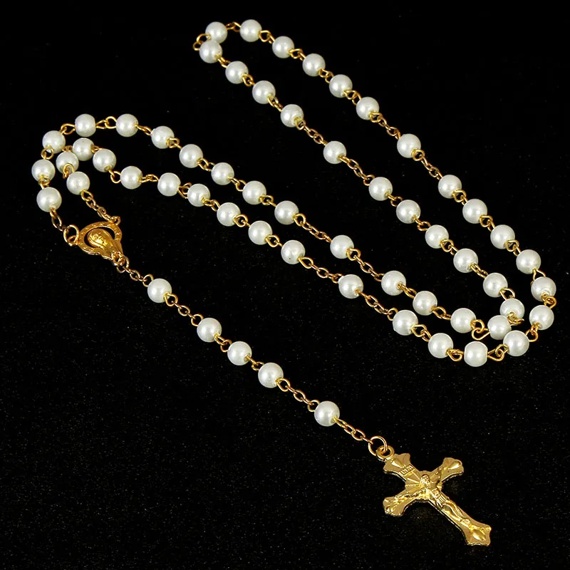 24 pezzi da 6 mm cattolico oro cattolico in oro perla collana rosario coglione battismo religione290o