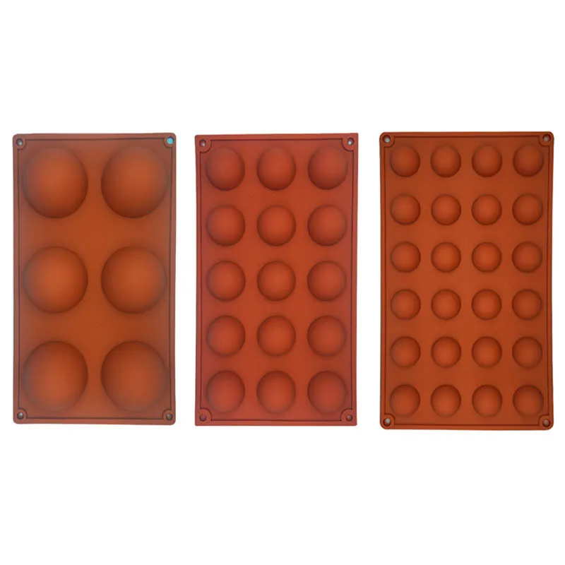 3 pçs / set hemisfério forma silicone 6/15/24 buracos alimentar acessórios de cozimento de gordura de chocolate molde de doces Bakeware Gadgets 210225