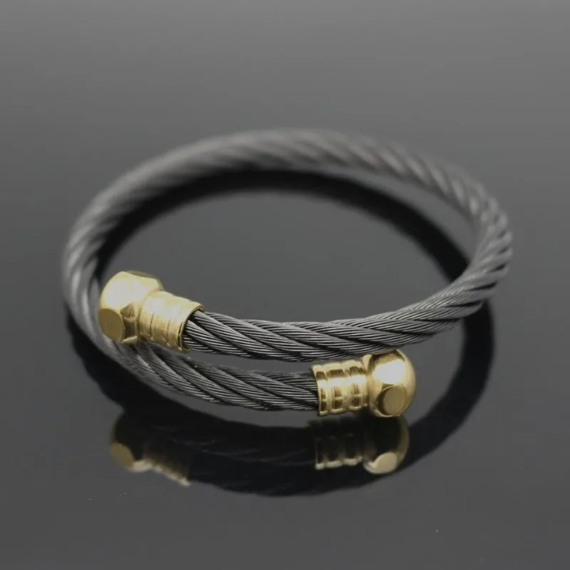 Kvinnor av hög kvalitet Bangle rostfritt stål Guldfärgtråd Män och kvinnor charmar skruvmutter armband armband nya modesmycken265v