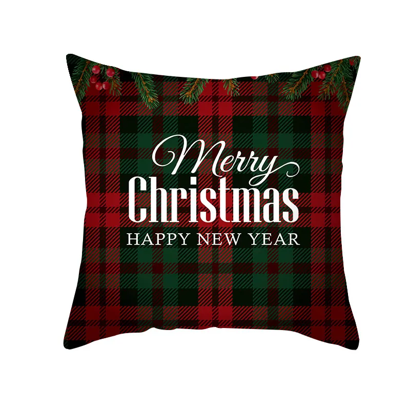 Christmas Pillow Case Plaid Cushion Covers Peach Blossom Printed Xmas Decoration Home Furnishings