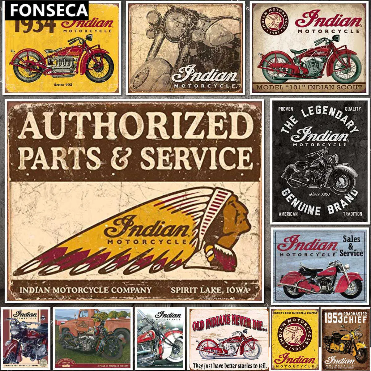 Tradicional Indian Motor Tin Sign Classic Vintage Motorcycle Club Garage Art Decor Decor de Iron Plates BAR CAFE METAL PLAQUES9724276