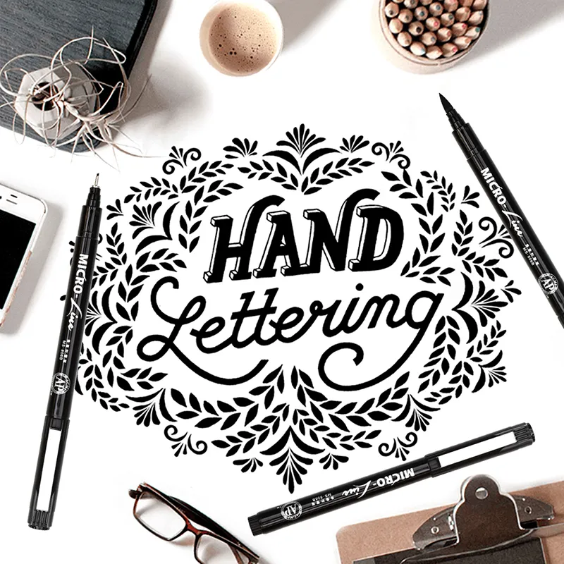 8 unids Hand Lettering Pens Neelde Línea de dibujo Caligrafía Pluma Impermeable Pigmento Sketch Marcadores Pluma para diseño Arte Supplie 210226