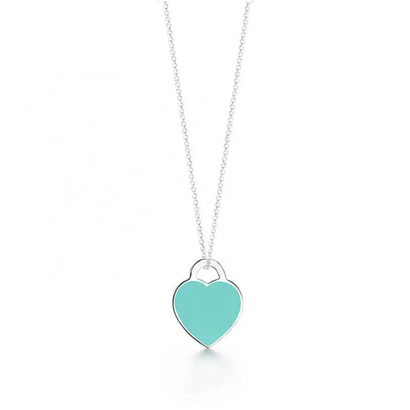 Форма сердца сплошной цвет кулон ожерелье простые женские S925 стерлинговое серебро, подходит для вечеринки или свадьбы AA220304
