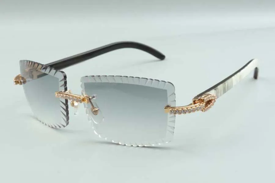 21 Nyaste stil skärningslins lyxdesigner solglasögon 3524021 naturlig hybrid buffel horn med medelstora diamanter glasstorlek 58-18229v