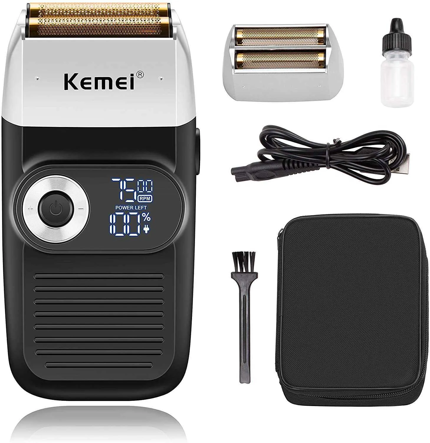 Kemei Folie rakapparater för män elektrisk rakhyvel med skallig trimning trådlösa elektriska rakapparater med LED-display 2 i 1 P0817